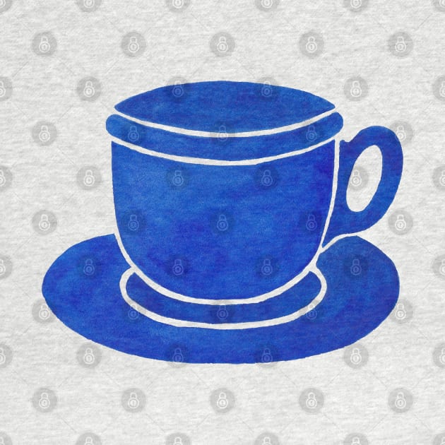 Blue Watercolour Tea Cup And Saucer by sallycummingsdesigns